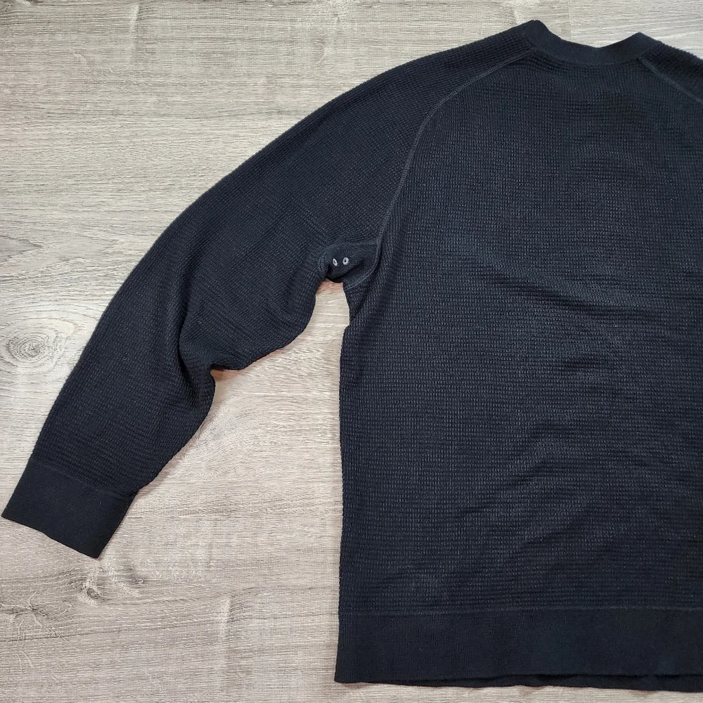TOMMY BAHAMA Cashmere Cotton Black Waffle Knit Thermal Pullover Top Men's Medium